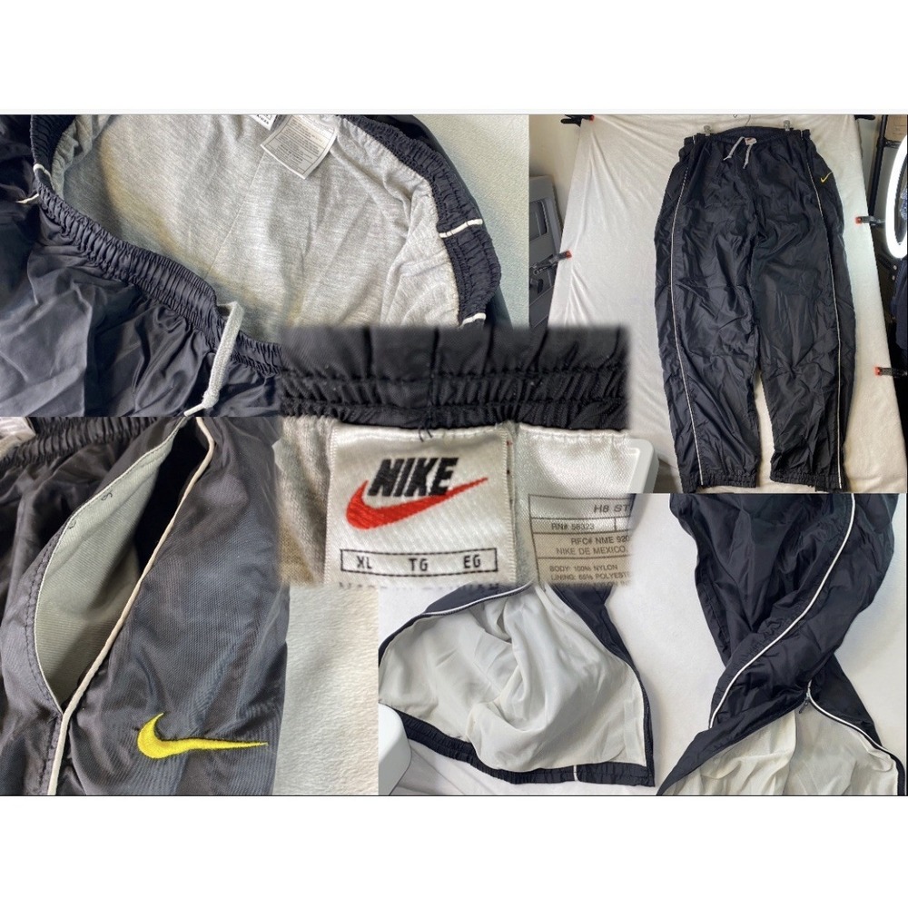 VTG Nike Nylon Track Pants Baggy Windbreaker Men XL Jersey Lined Black Ankle Zip